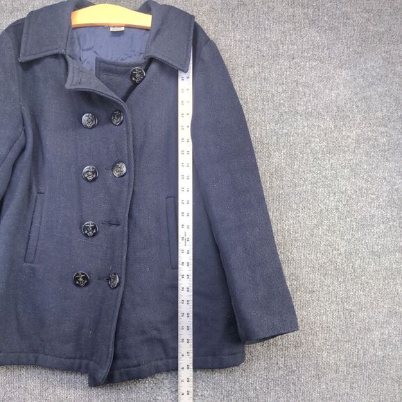 Bulldog Men's Peacoat Jacket Blue Size L 100% Wool Anchor Buttons - Picture 11 of 13